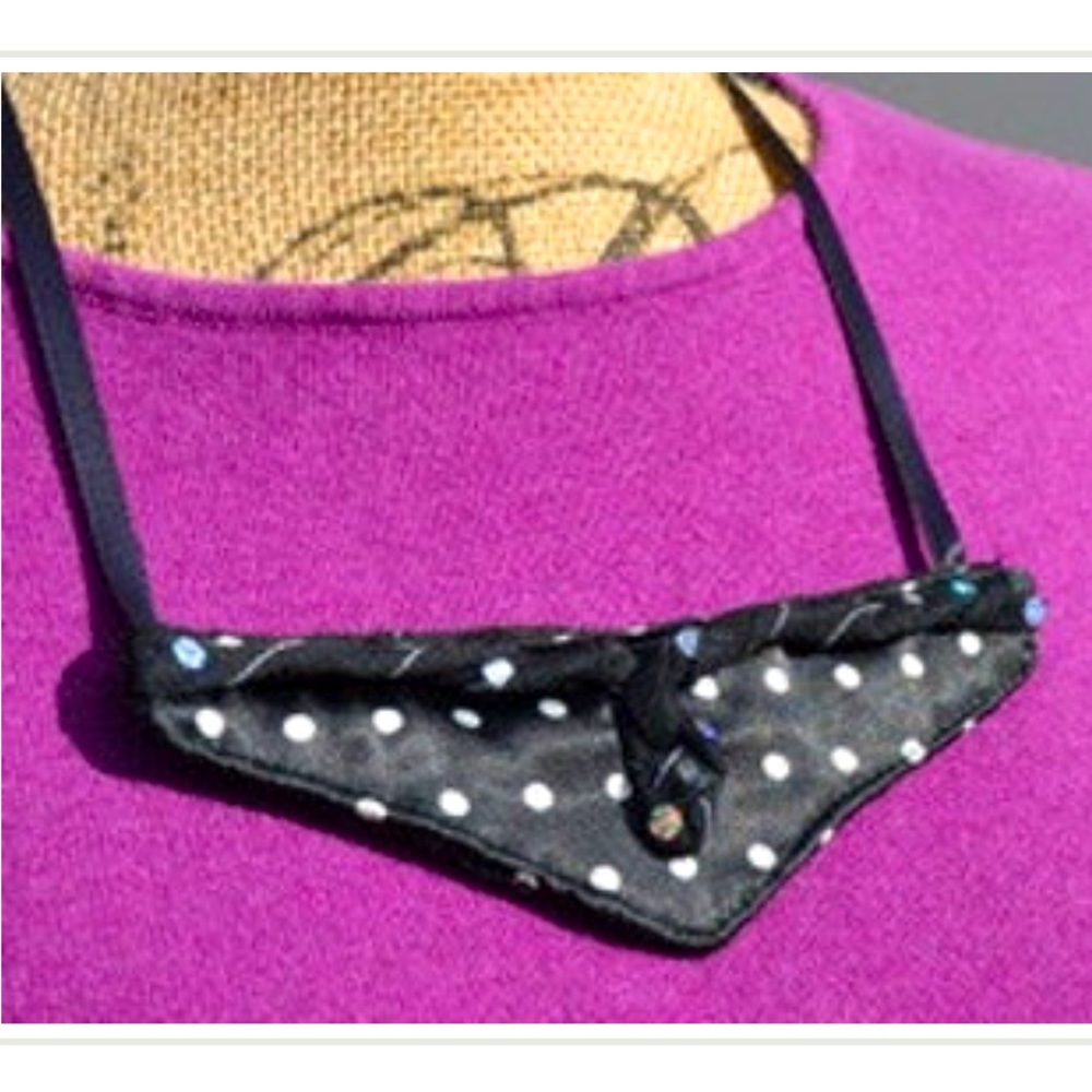 Handmade black & white satin polka dots triangular fabric bib necklace